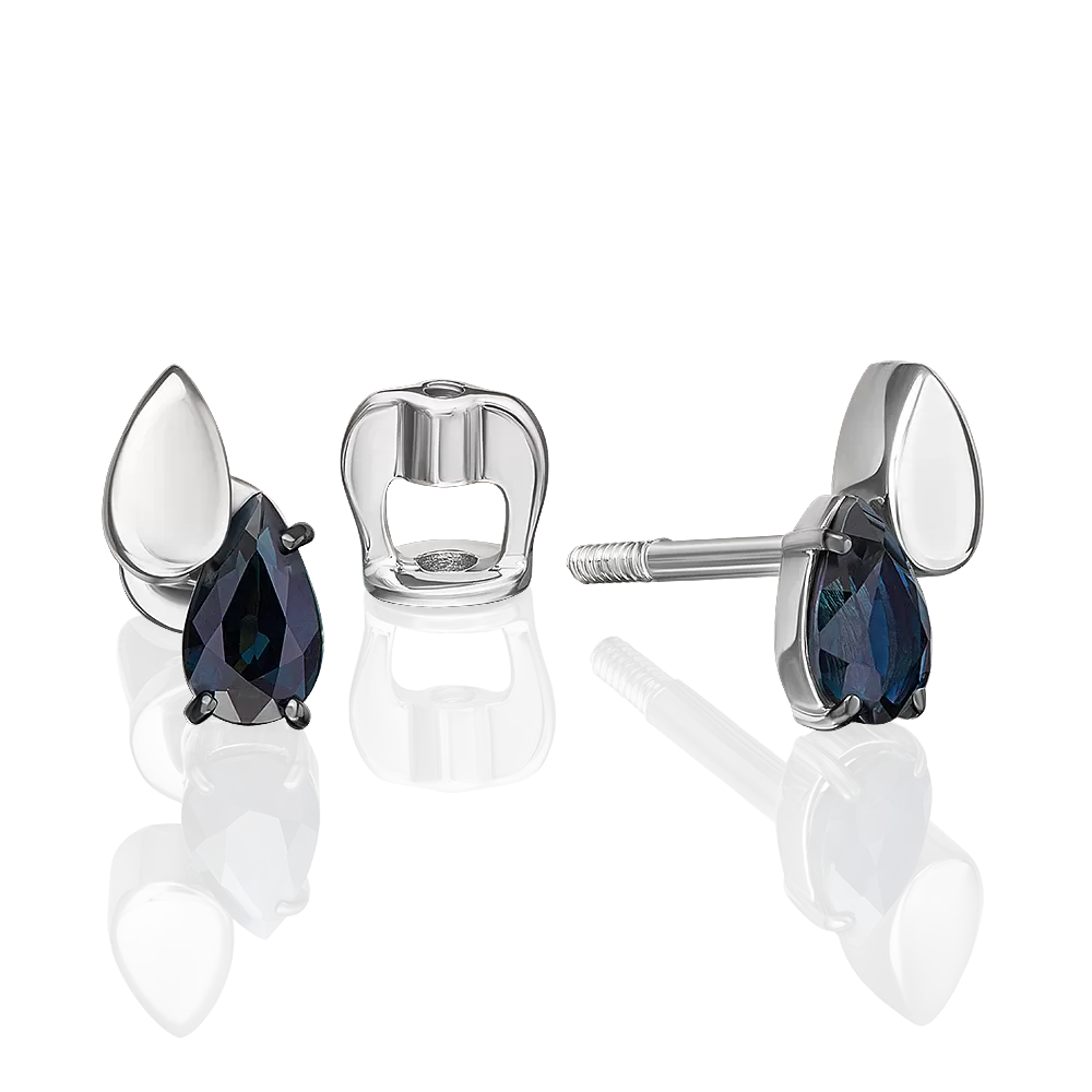 Серьги-пусеты из белого золота с сапфиром 02-5403-00-102-1120