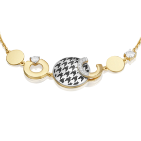 Браслет с принтом «Гусиная лапка» из комбинированного золота с фианитами и эмалью 05-0805-00-401-1121