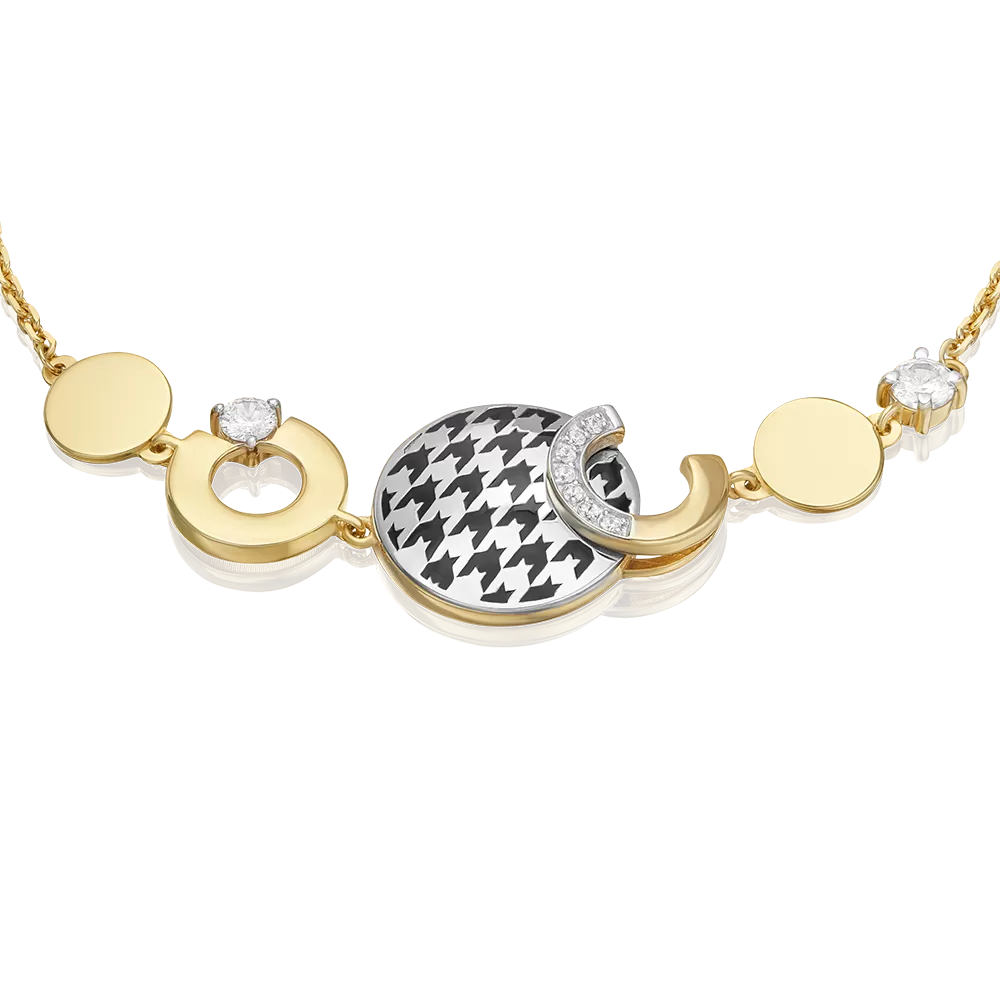 Браслет с принтом «Гусиная лапка» из комбинированного золота с фианитами и эмалью 05-0805-00-401-1121