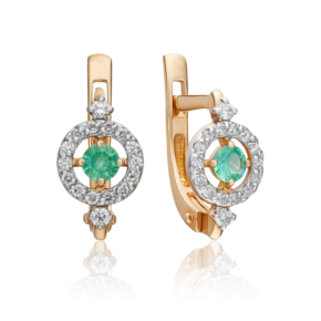 Серьги с английским замком из красного золота с изумрудом и бриллиантами 02-0871-00-106-1110-30