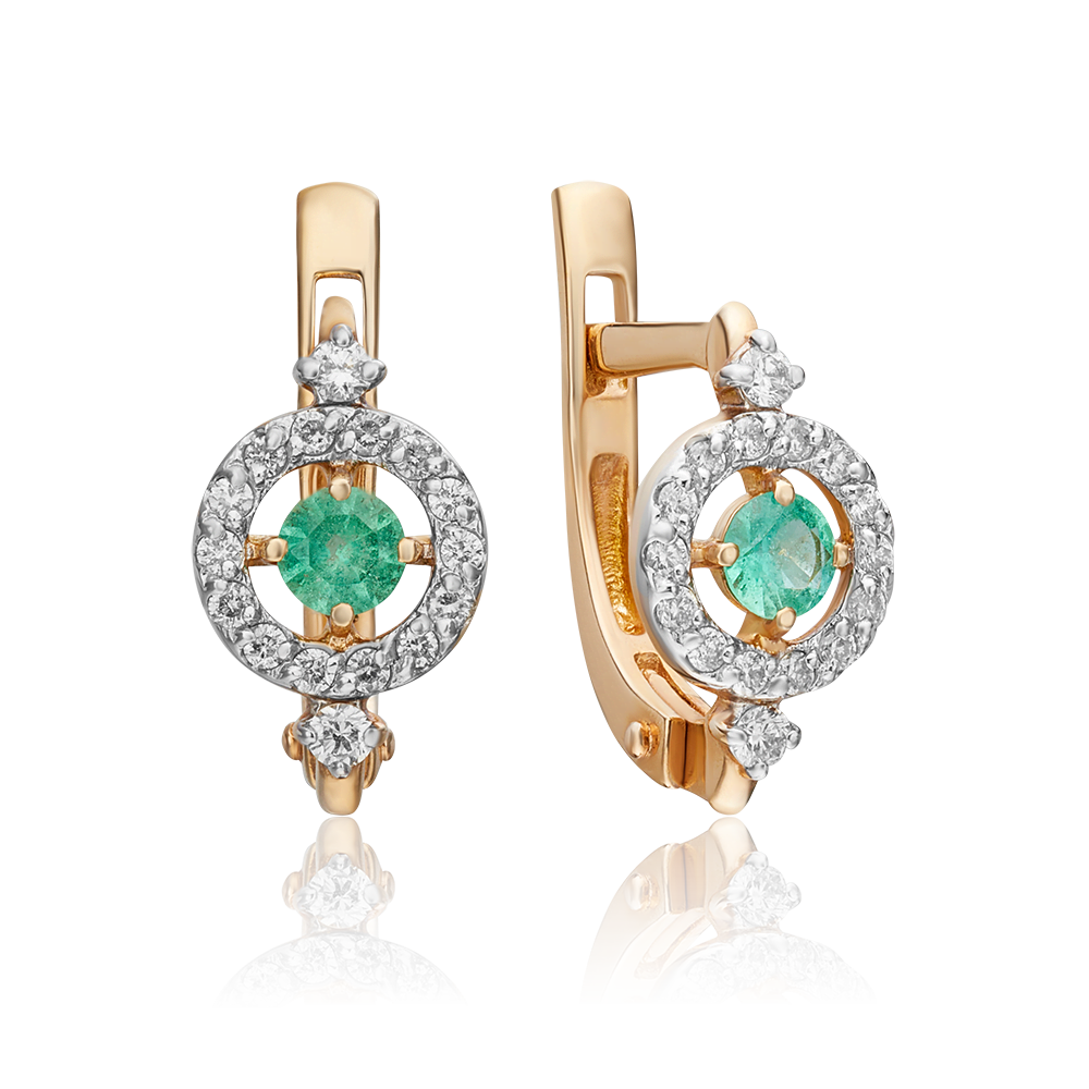 Серьги с английским замком из красного золота с изумрудом и бриллиантами 02-0871-00-106-1110-30
