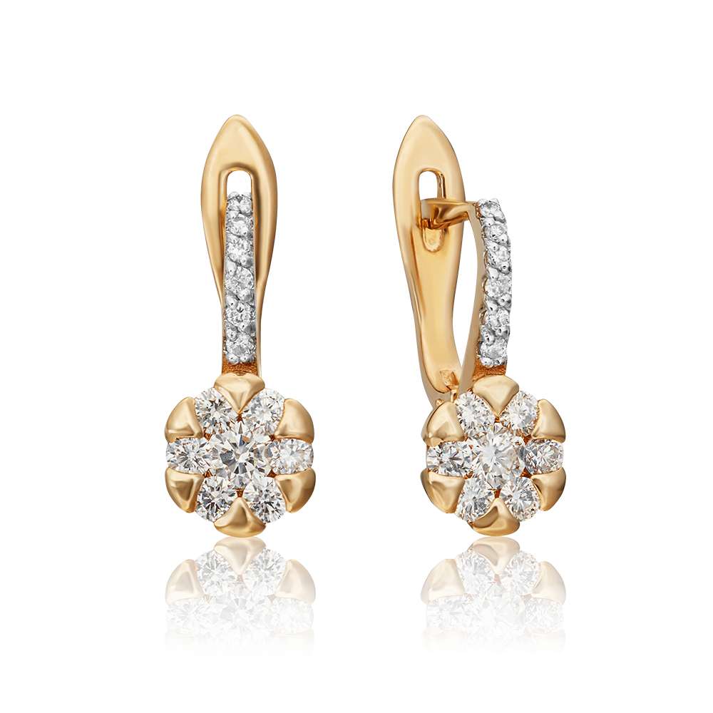 Серьги с английским замком из красного золота с бриллиантами 02-0872-00-101-1110-30