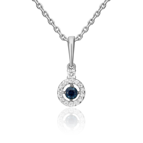Подвеска из белого золота с сапфиром и бриллиантами
