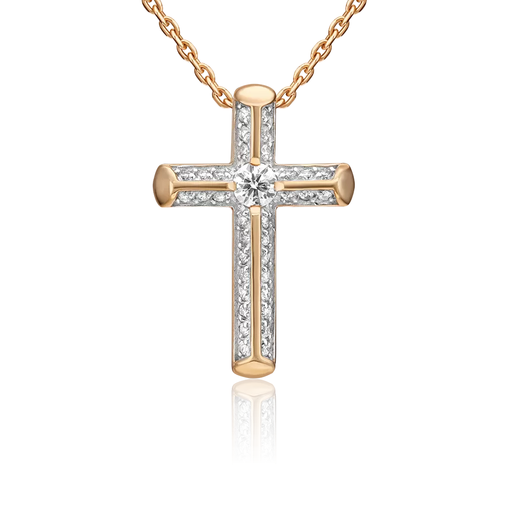 Декоративный крест из красного золота с бриллиантами 03-0516-00-101-1110-30