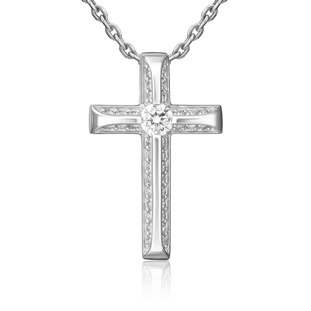 Декоративный крест из белого золота с бриллиантами 03-0517-00-101-1120-30