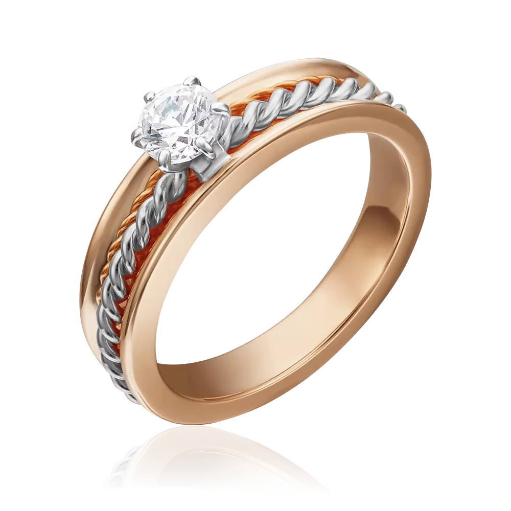 Помолвочное кольцо из комбинированного золота с фианитом 01-5260-00-501-1111-38