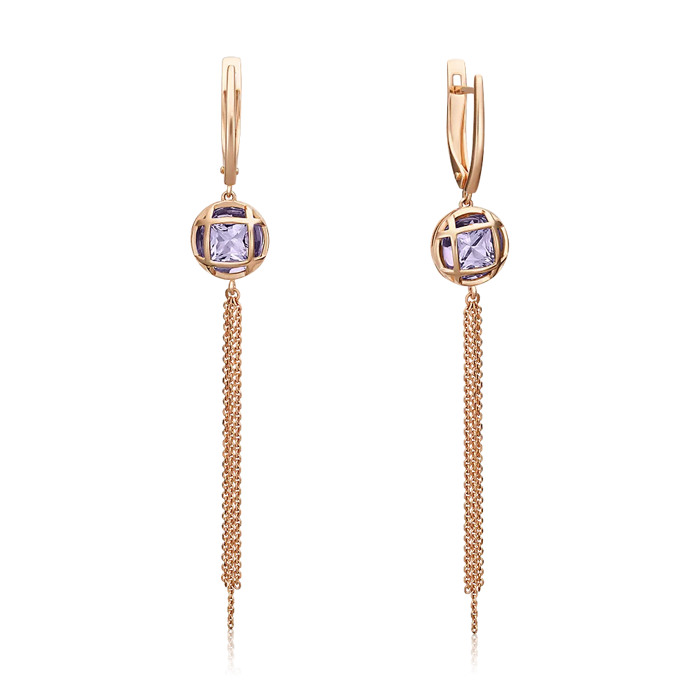 Серьги с английским замком из красного золота с аметистом 02-4505-00-203-1110-46