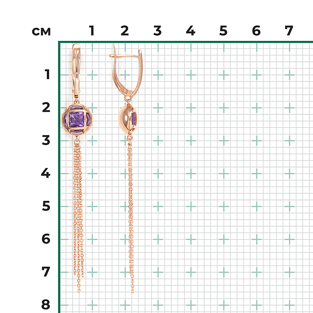 Серьги с английским замком из красного золота с аметистом 02-4505-00-203-1110-46