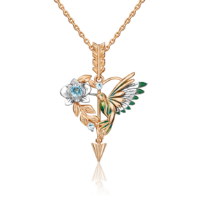 Подвеска «Колибри» (пожелание любви) из комбинированного золота с топазами и эмалью 03-3214-00-201-1111-76