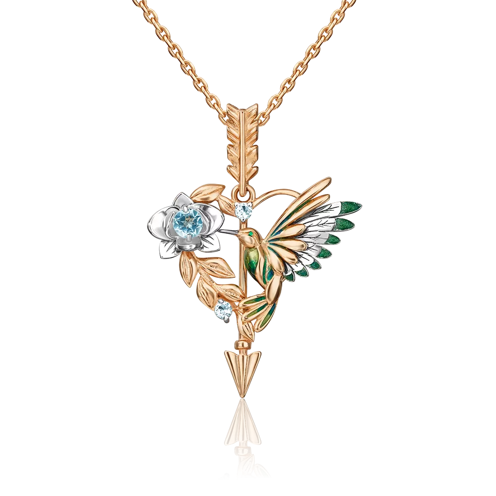 Подвеска «Колибри» (пожелание любви) из комбинированного золота с топазами и эмалью 03-3214-00-201-1111-76