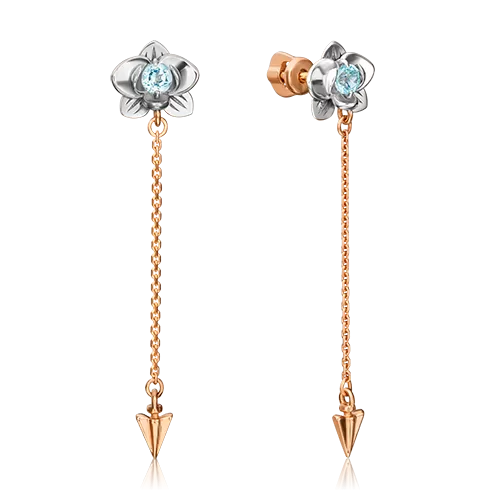 Серьги-пусеты «Орхидеи» (пожелание любви) из комбинированного золота с топазом 02-4708-00-201-1111-75