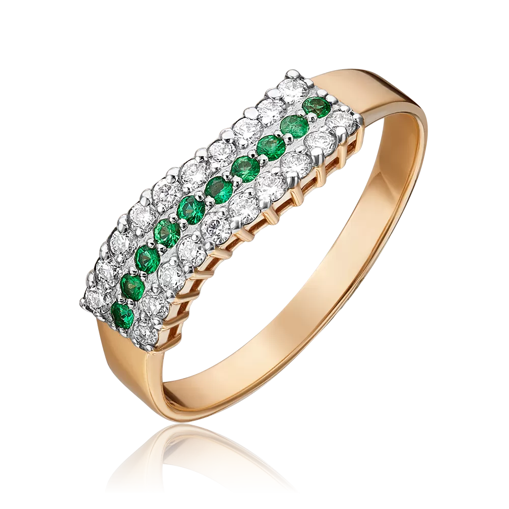 Кольцо из красного золота с бриллиантами и изумрудами 01-1482-00-106-1110-30