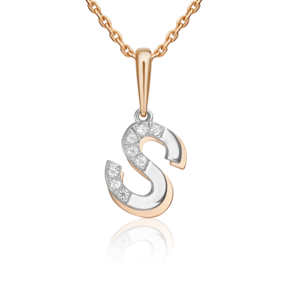 Подвеска «Буква S» из комбинированного золота с фианитами 03-3419-S-401-1111