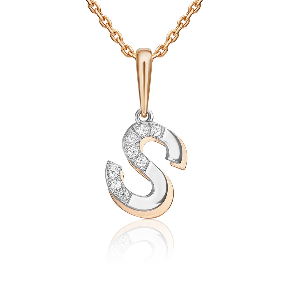 Подвеска «Буква S» из комбинированного золота с фианитами 03-3419-S-401-1111