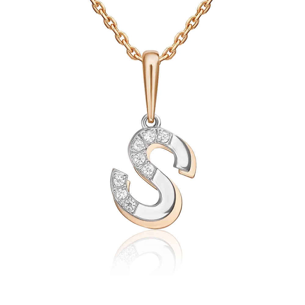 Подвеска «Буква S» из комбинированного золота с фианитами 03-3419-S-401-1111