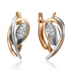 Серьги с английским замком из комбинированного золота с фианитами 02-4350-00-401-1111-24