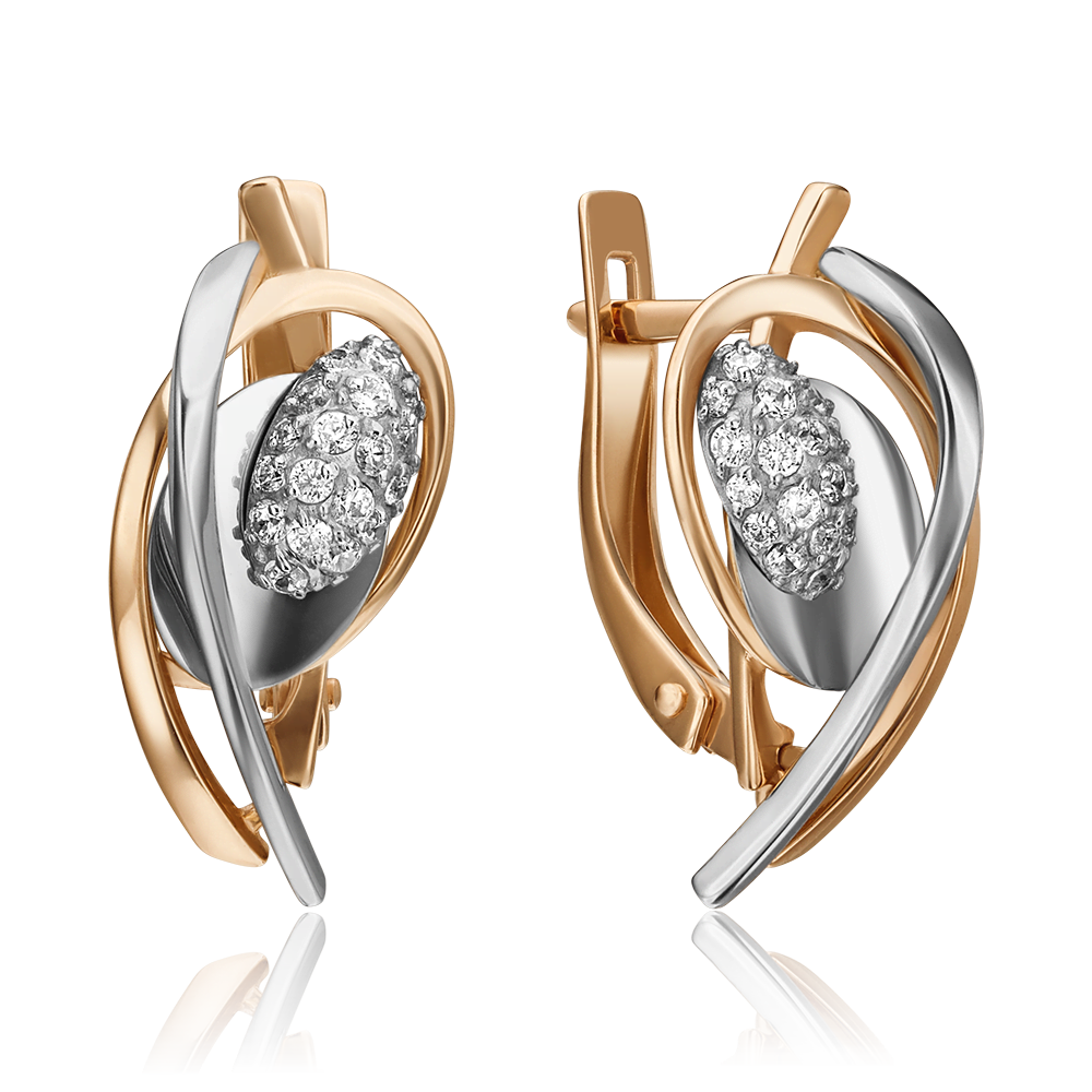Серьги с английским замком из комбинированного золота с фианитами 02-4350-00-401-1111-24
