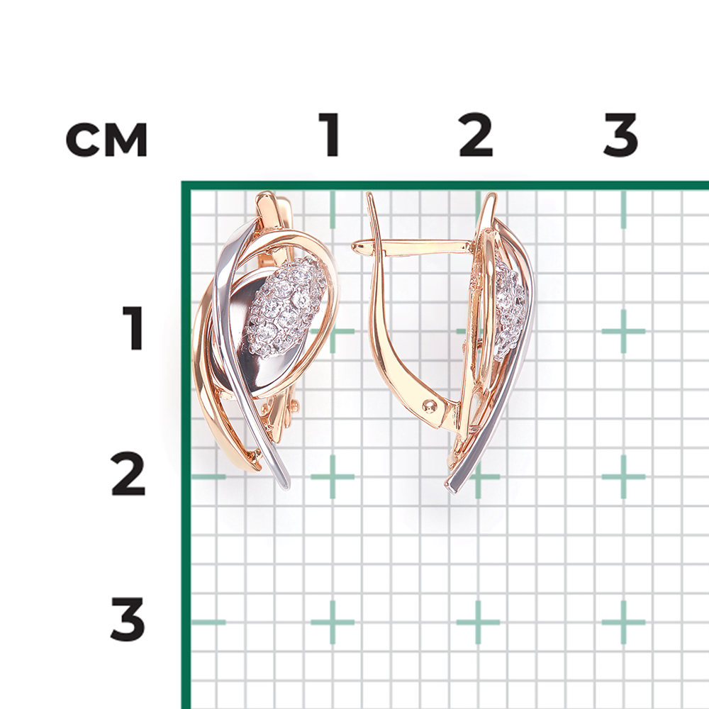 Серьги с английским замком из комбинированного золота с фианитами 02-4350-00-401-1111-24
