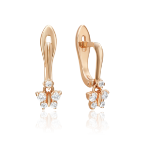 Детские серьги «Бабочки» с английским замком из красного золота с фианитами 02-3414-00-401-1110-03