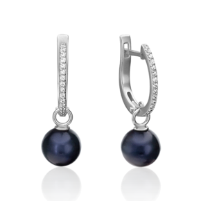 Серьги с английским замком из белого золота с жемчугом культивированным и фианитами 02-4471-01-302-1120-31
