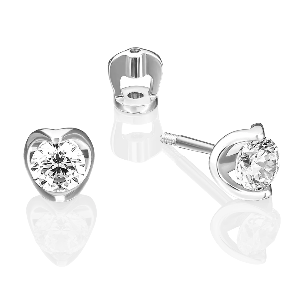 Серьги-пусеты из белого золота с фианитом 02-4608-00-401-1120