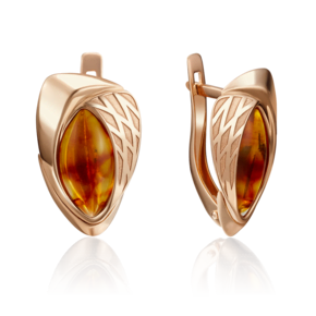Серьги с английским замком из красного золота с янтарём 02-3949-01-271-1110-46