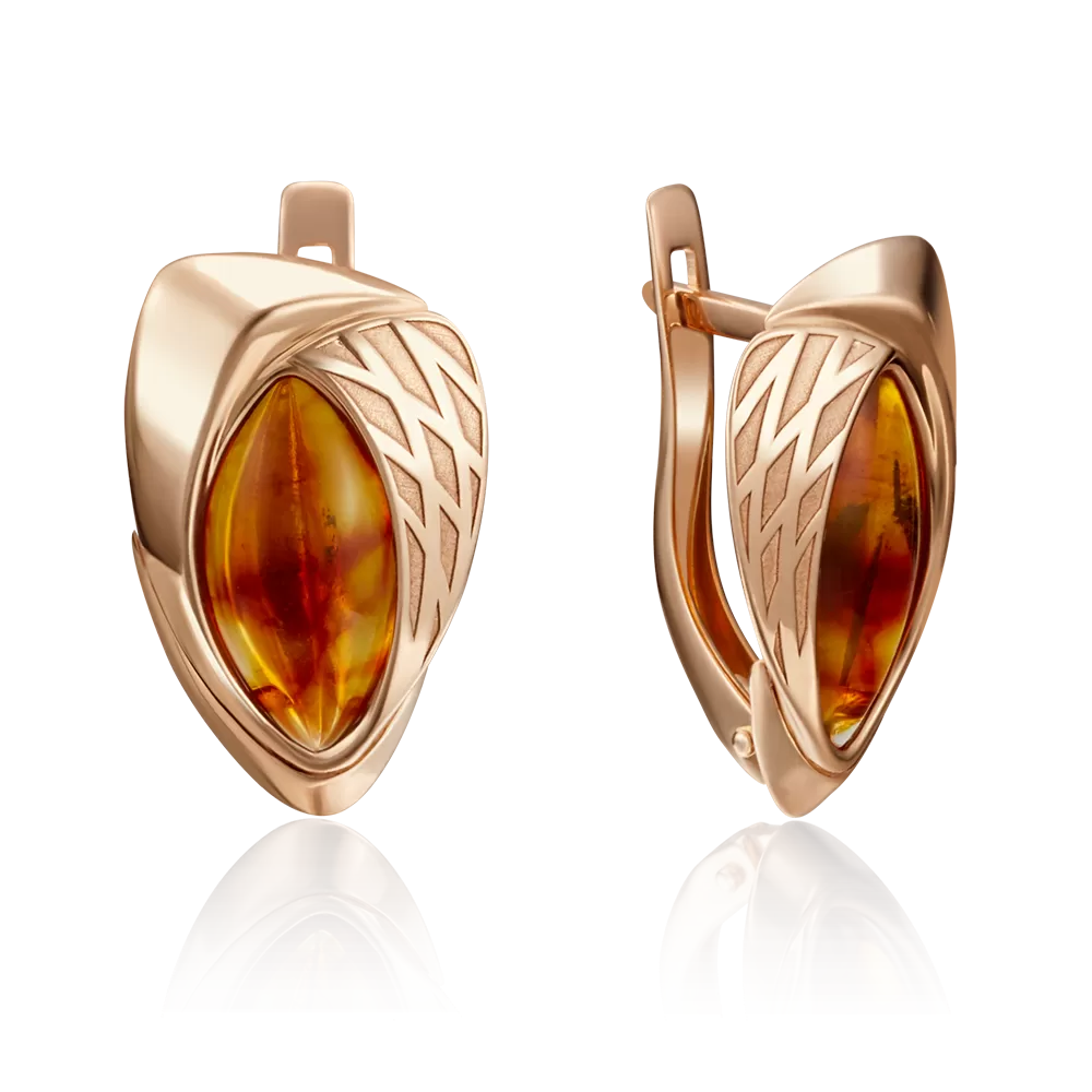 Серьги с английским замком из красного золота с янтарём 02-3949-01-271-1110-46