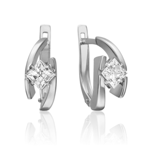 Серьги с английским замком из белого золота с фианитом 02-4543-00-501-1120-38