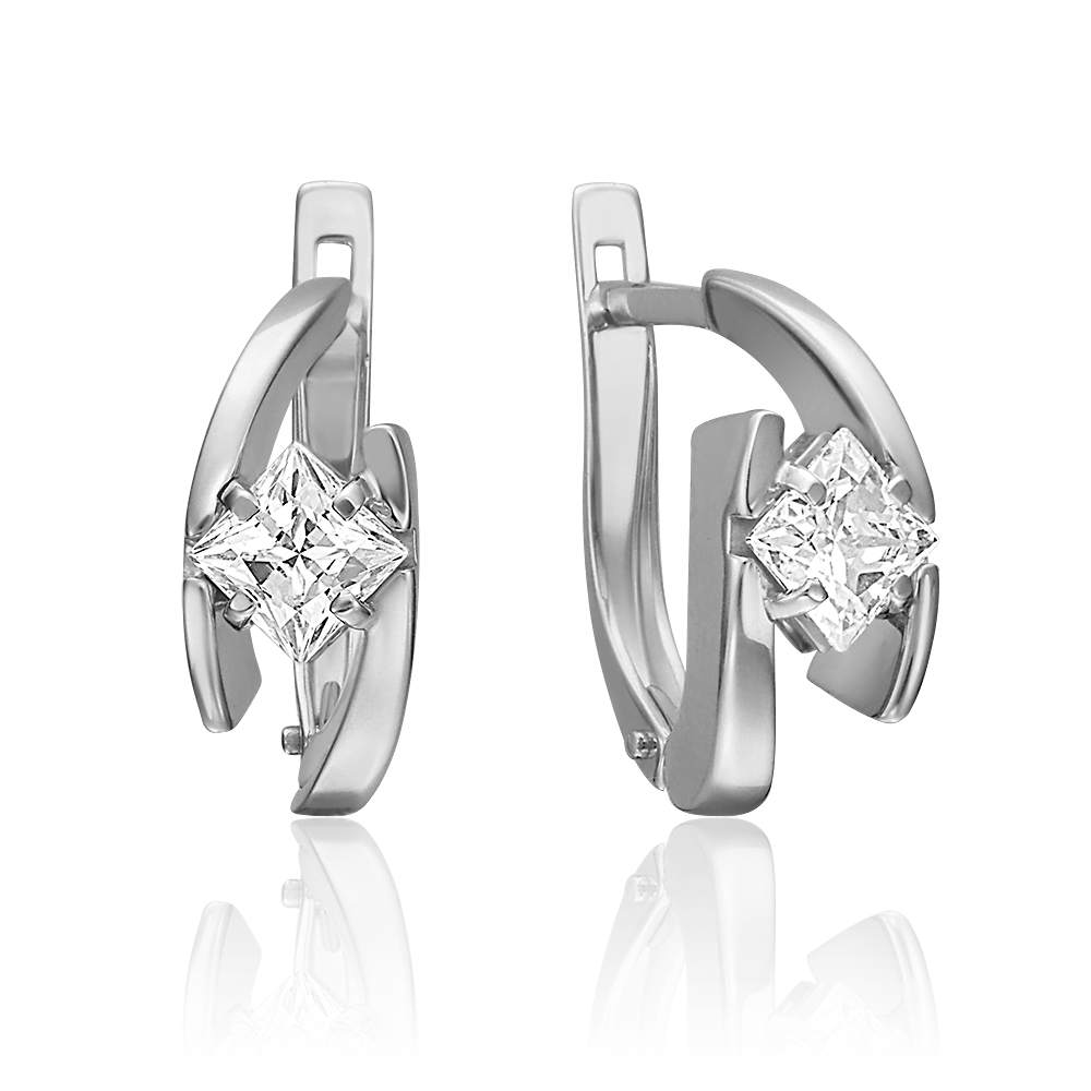 Серьги с английским замком из белого золота с фианитом 02-4543-00-501-1120-38