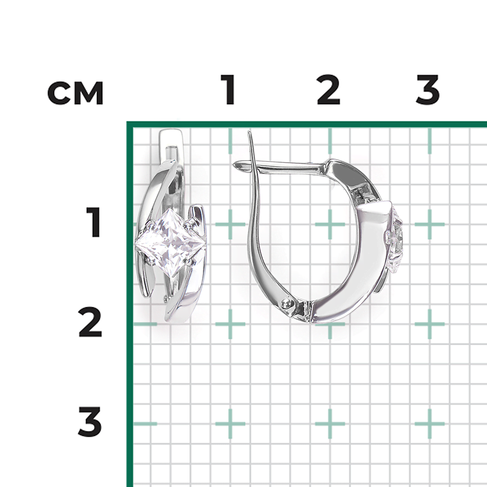 Серьги с английским замком из белого золота с фианитом 02-4543-00-501-1120-38