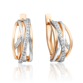 Серьги с английским замком из комбинированного золота с фианитами 02-4540-00-401-1111-24