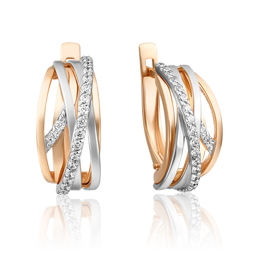 Серьги с английским замком из комбинированного золота с фианитами 02-4540-00-401-1111-24