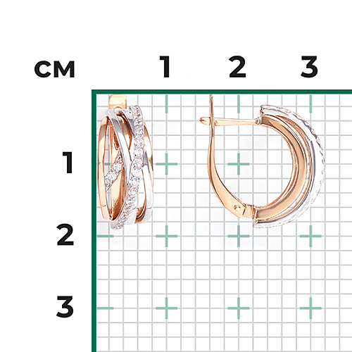Серьги с английским замком из комбинированного золота с фианитами 02-4540-00-401-1111-24