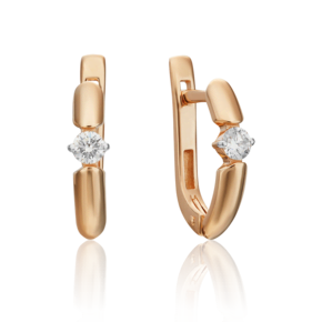 Серьги с английским замком из красного золота с бриллиантом 02-0437-00-101-1110-30