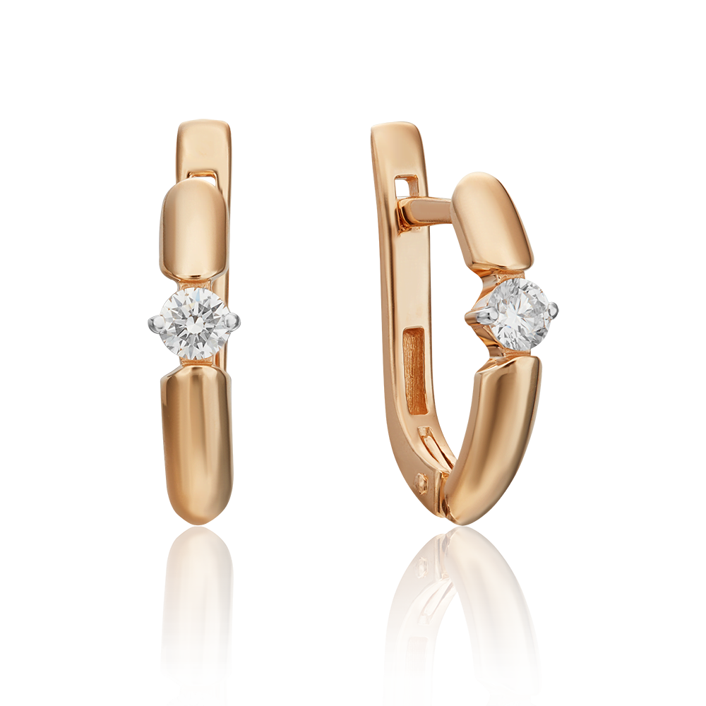 Серьги с английским замком из красного золота с бриллиантом 02-0437-00-101-1110-30