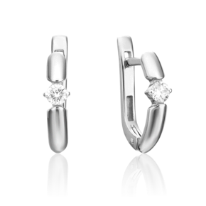 Серьги с английским замком из белого золота с бриллиантом