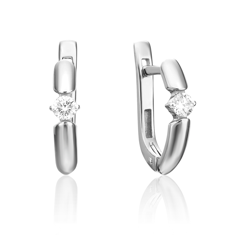 Серьги с английским замком из белого золота с бриллиантом 02-0438-00-101-1120-30