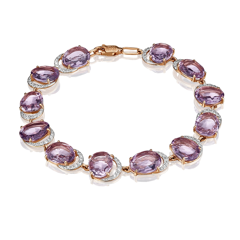Браслет из красного золота с аметистами и фианитами 05-0527-00-209-1110-46