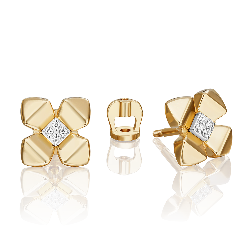 Серьги-пусеты из комбинированного золота с бриллиантами 02-4991-00-101-1121