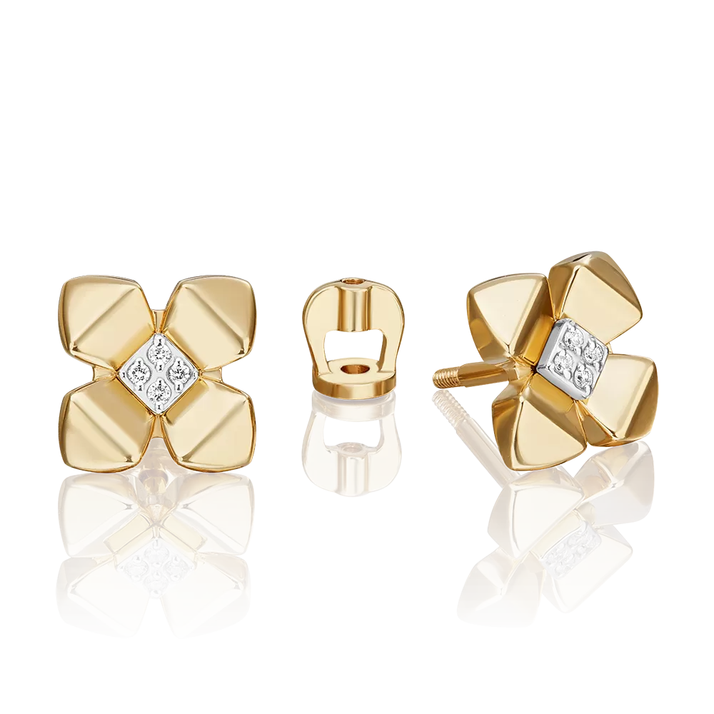 Серьги-пусеты из комбинированного золота с бриллиантами 02-4991-00-101-1121