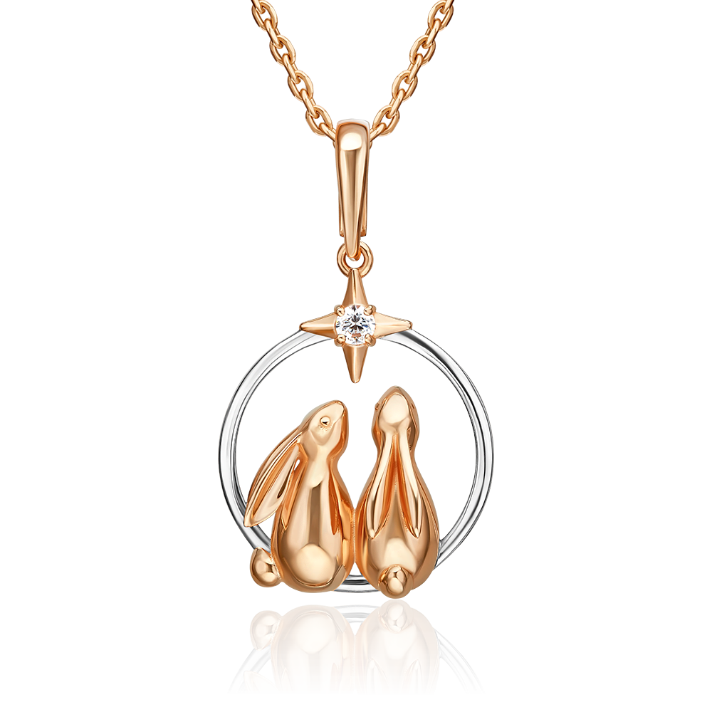 Подвеска «Мечтатели» из красного золота с фианитом 03-3722-00-401-1110