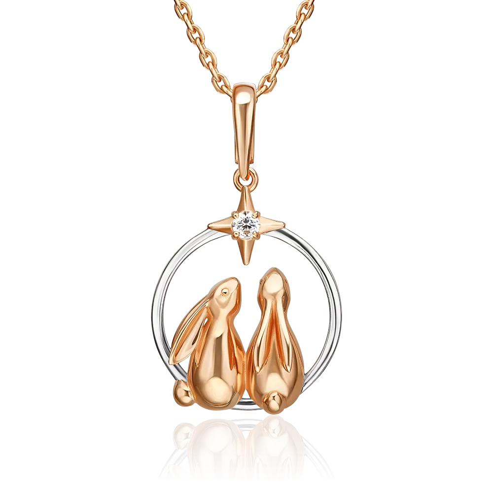 Подвеска «Мечтатели» из красного золота с фианитом 03-3722-00-401-1110