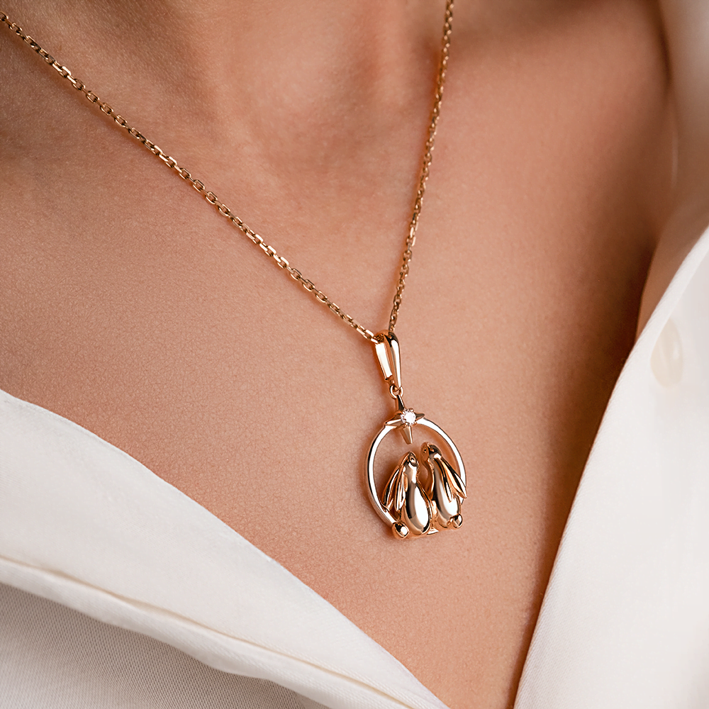 Подвеска «Мечтатели» из красного золота с фианитом 03-3722-00-401-1110