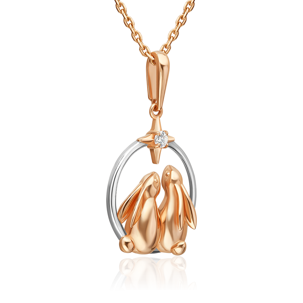 Подвеска «Мечтатели» из красного золота с фианитом 03-3722-00-401-1110