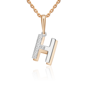 Подвеска «Буква Н» из комбинированного золота с фианитами 03-3418-Н-401-1111