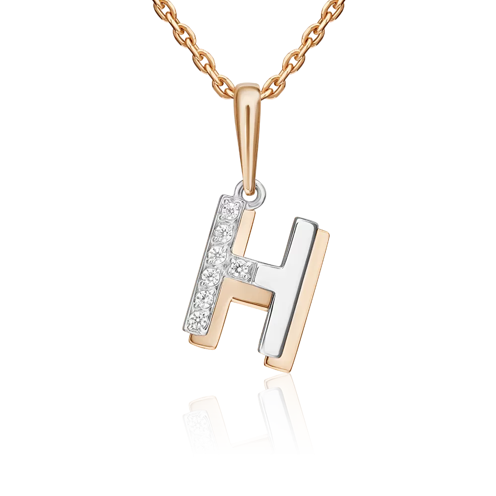 Подвеска «Буква Н» из комбинированного золота с фианитами 03-3418-Н-401-1111