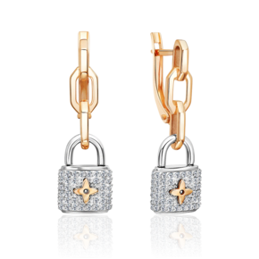 Серьги «Замки» с английским замком из комбинированного золота с фианитами 02-5545-00-401-1111