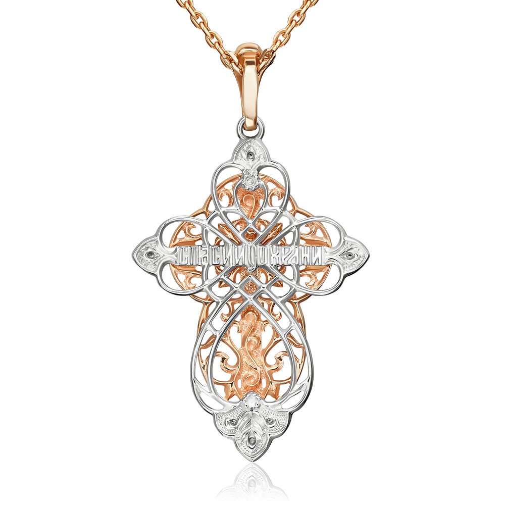 Православный крест из комбинированного золота с фианитами 03-1417-01-401-1111-03