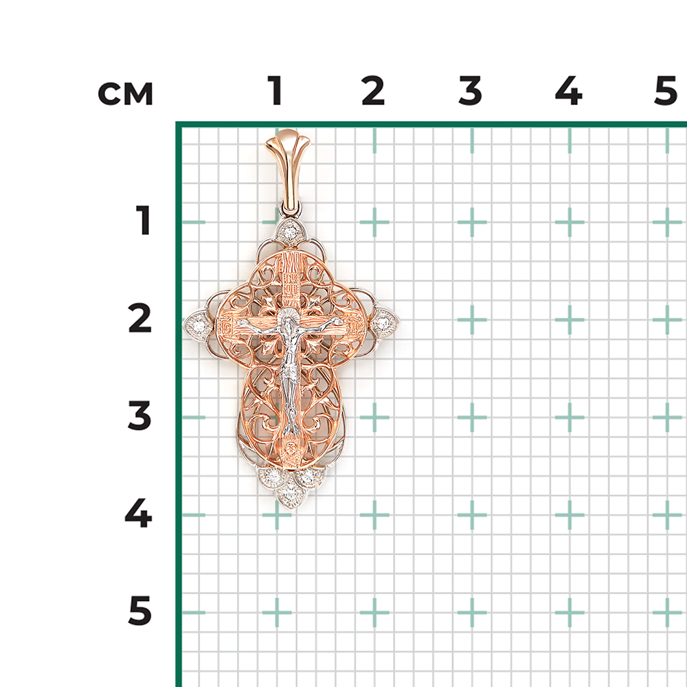 Православный крест из комбинированного золота с фианитами 03-1417-01-401-1111-03