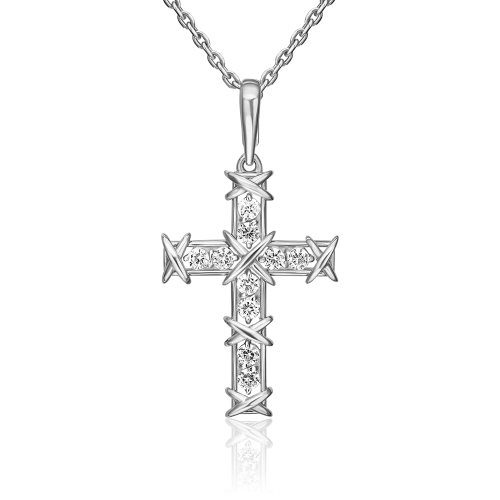 Декоративный крест из белого золота с фианитами 03-3652-00-401-1120